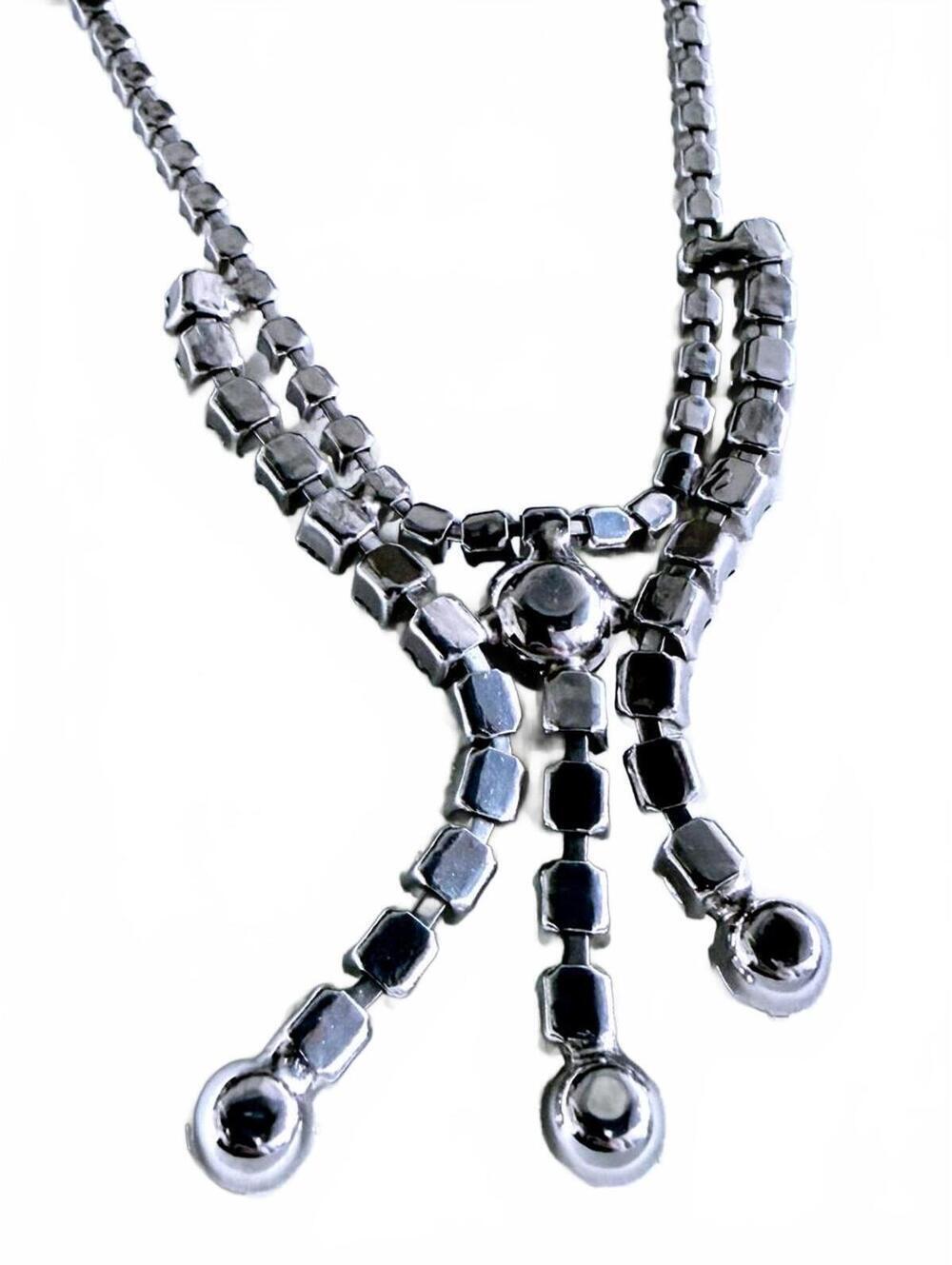 Vintage LA Roco Rhinestone Y Drop Bridal Statement Necklace Sparkle - Picture 4 of 9